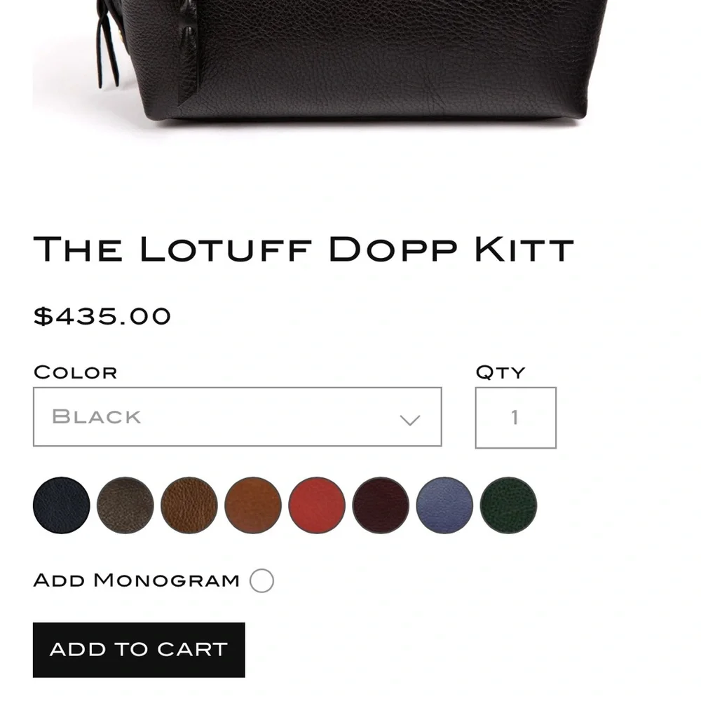 Lotuff Dopp Kit - Black Leather Makeup Pouch